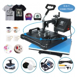 Heat Press 5 in 1 Combo machine 12 X 15 inch (29*38cm) Digital Multifunctional Sublimation T Shirt Heat Press Machine 360 Degree Rotation for T Shirts Hat Mug Cap Plate